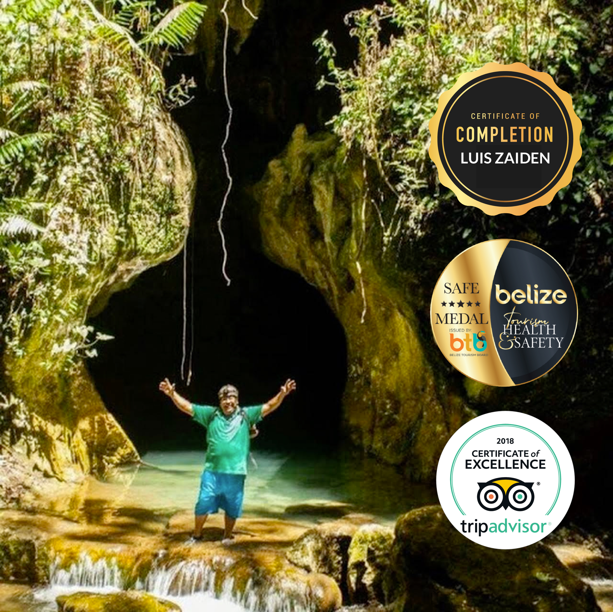 Belize ATM Cave guide Luis received certificate of excellent 2018